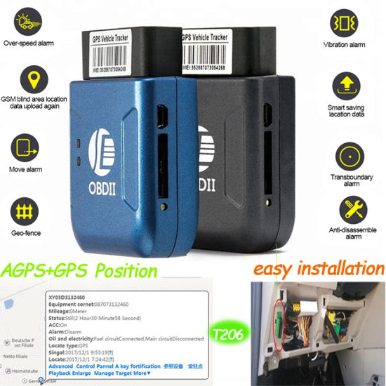 免费应用程序GSM OBD车队管理车辆GPS跟踪器T206