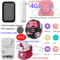 IP67防水LTE儿童迷你迷你隐藏GPS跟踪器带有SOS按钮A42