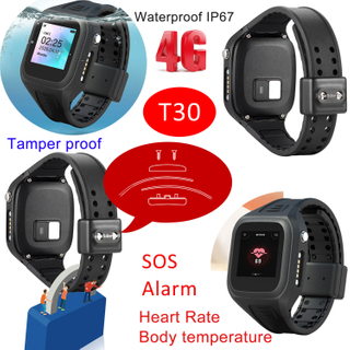 4G防篡改的防水GPS手镯手表带温度计HR监狱T30
