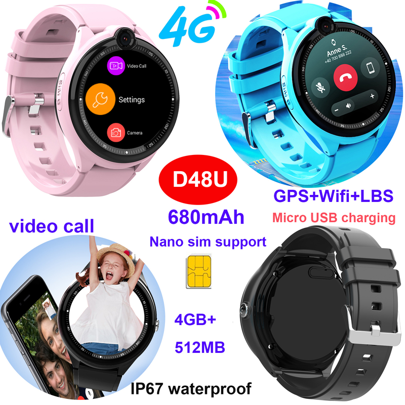 LTE防水圆形WiFi LBS智能手表GPS跟踪器D48U
