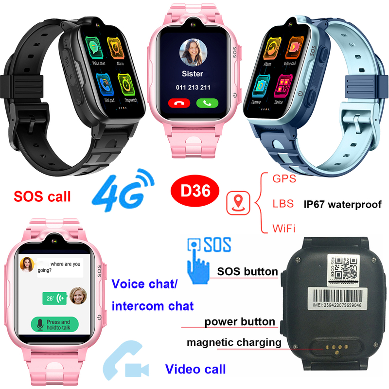 IP67防水4G视频呼叫女士智能GPS跟踪器手表D36